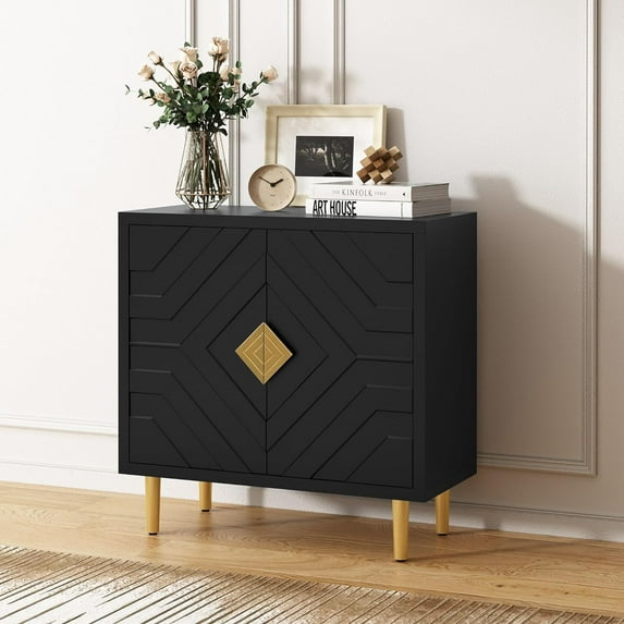 HLR Sideboard Storage Cabinet with 2 Doors, Accent Cabinet with Decorative Embossed Pattern Doors, Sideboard Buffet Cabinet for Living Room, Kitchen, Dining Room, Hallway