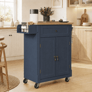 HLR Small Kitchen Islands Table with Storage, Rolling Wood Microwave Cart on Wheels for Dining Room, Blue