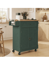 HLR Small Kitchen Islands Table with Storage, Rolling Wood Microwave Cart on Wheels for Dining Room, Green