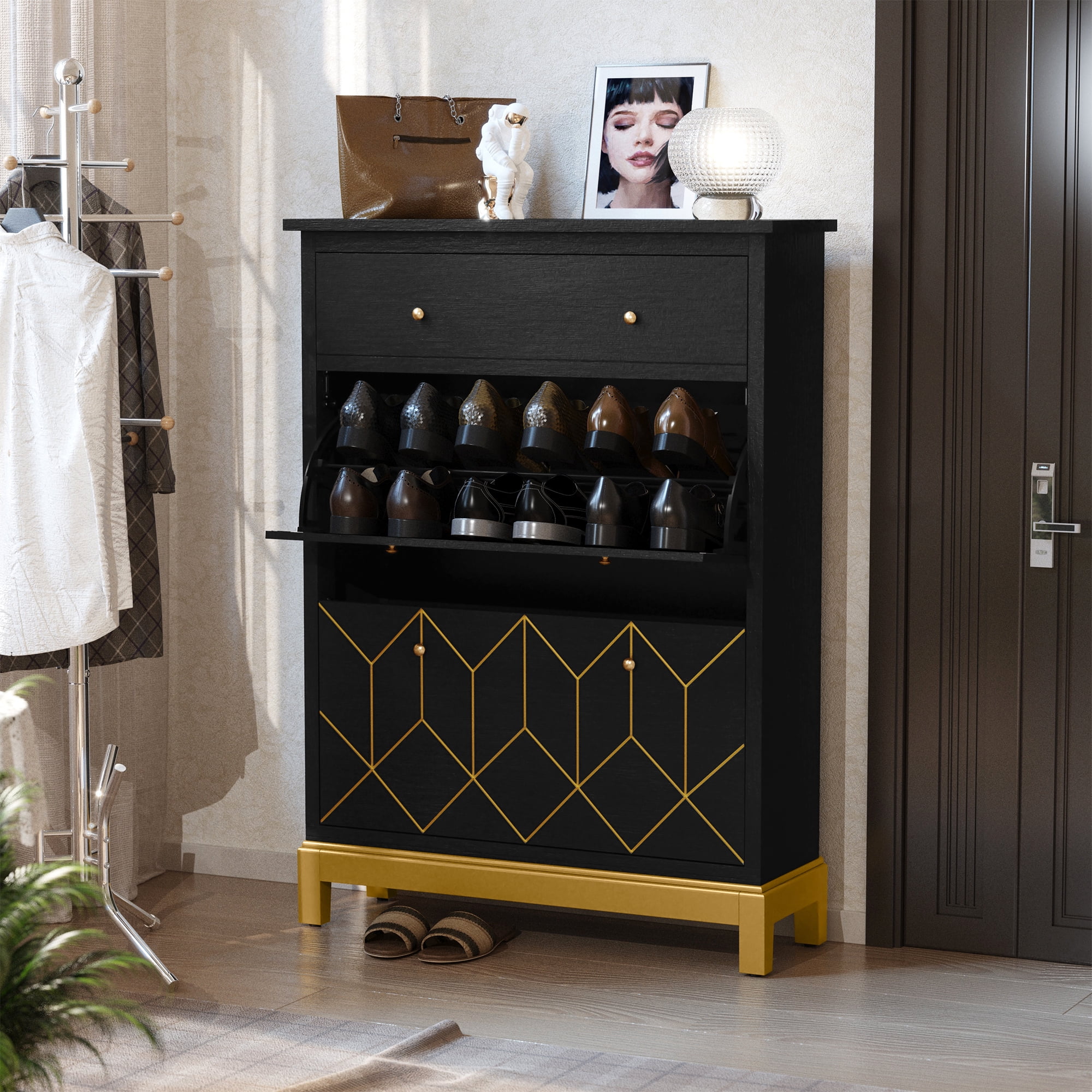 Black and gold shoe rack hotsell