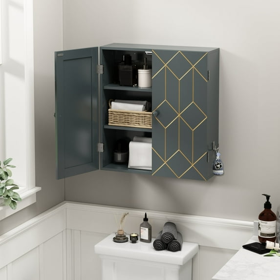 HLR Wall-Mounted Bathroom Storage Cabinet, Wall-Mounted with Double Door,Adjustable Shelves,Gary