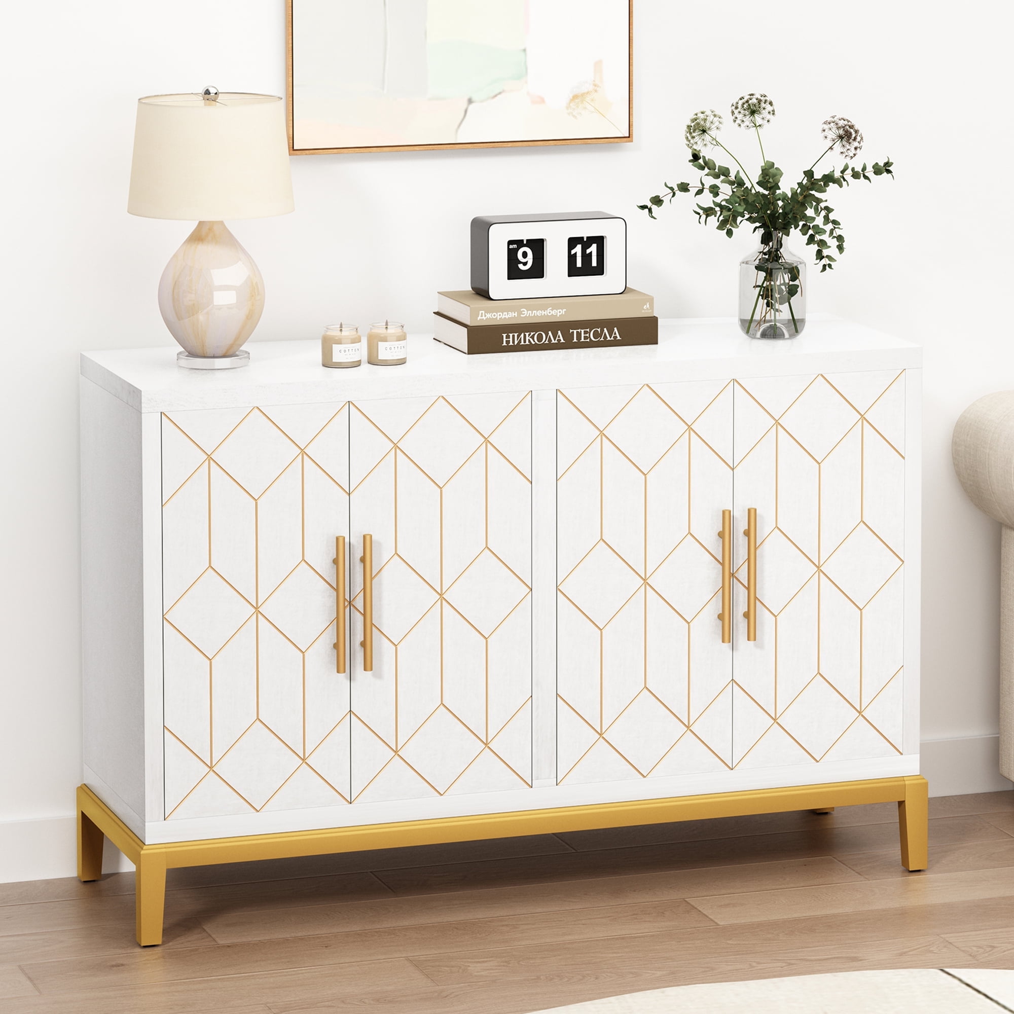 White and gold accent cabinet discount