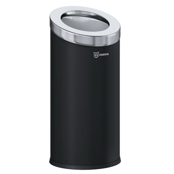 HLS Commercial HLSC04G15B 15 Gallon / 57 Liter Black Powder-Coated Steel Round Beveled Open Top Trash Can