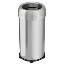 HLS Commercial HLMHLS16STRM Open Top Trash Can Receptacle with Wheels, Round, 16 gal, Plastic & Stainless Steel, Silver