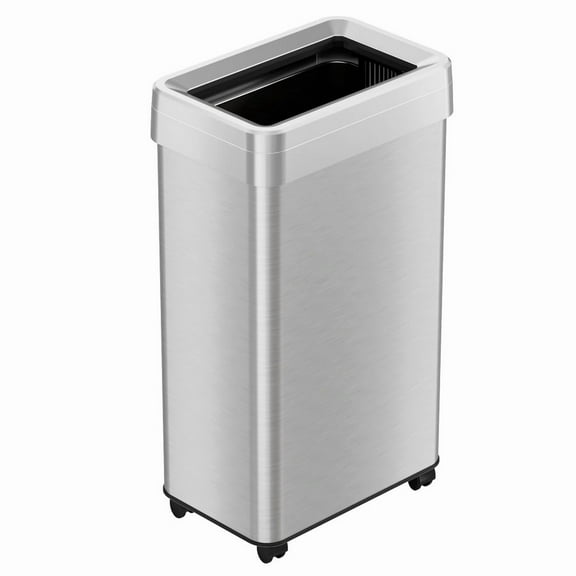HLS Commercial HLMHLS18UOTM Open Top Trash Can Receptacle with Wheels, 18 gal, Plastic Stainless Steel, Silver