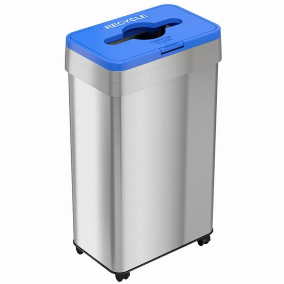 HLS Commercial HLS21UOTMREC 21 Gallon / 80 Liter Rectangular Stainless Steel Open Top Recycle Bin with Wheels and Dual Odor Filters