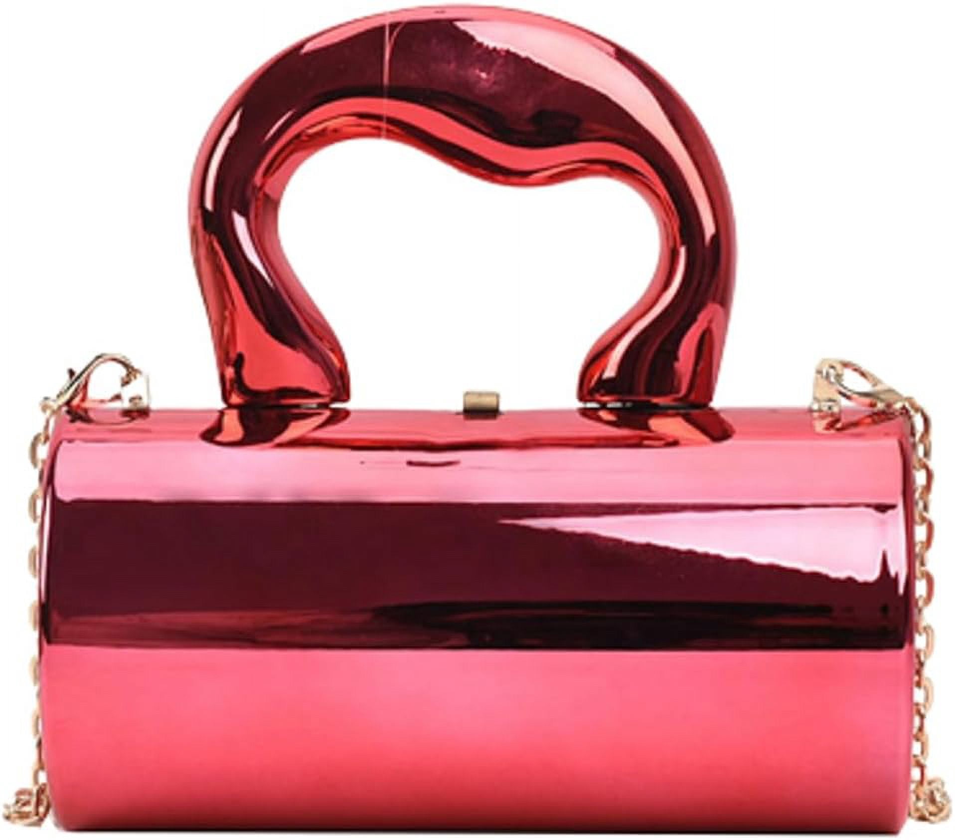 HLSOHJP Acrylic Evening Clutch Women Chic Metal Purses Shiny Barrel-Shaped Handbag Crossbody Bag for Wedding Parties