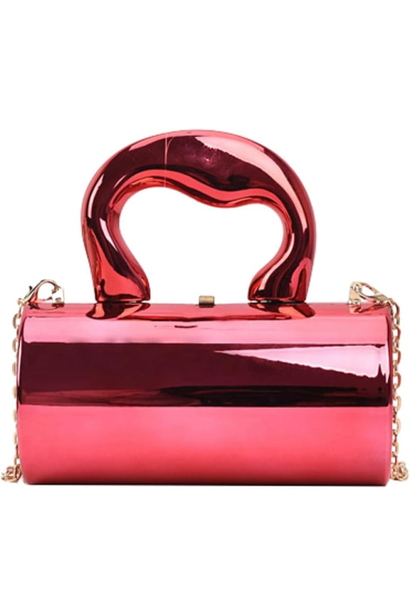 Acrylic Evening Clutch Women Chic Metal Purses Shiny Barrel-Shaped Handbag Crossbody Bag for Wedding Parties