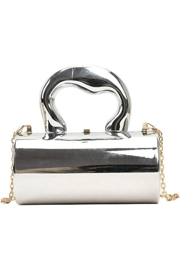 Acrylic Evening Clutch Women Chic Metal Purses Shiny Barrel-Shaped Handbag Crossbody Bag for Wedding Parties