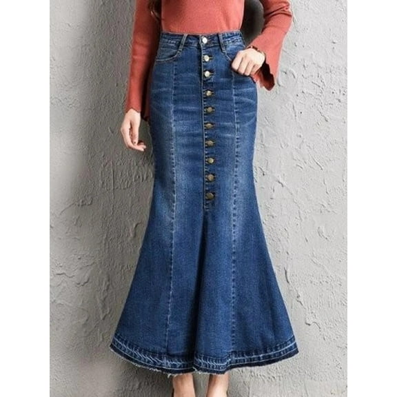 HLSOHJP Autumn New Women's Denim Mermaid Skirt Fashion Elastic Slim Pack Hips Long Jeans Skirt Casual Female Clothing S-XL