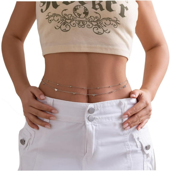 HLSOHJP Bikini Belly Chain Beach Body Jewerly Sexy Summer Beads Sequin Belly Chain for Women Body Chain