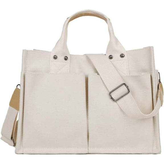 HLSOHJP Canvas Tote Bag Multiple Pockets Hobo Bags Women Shoulder Bag Cute Crossbody Satchels College Work Tote Handbag