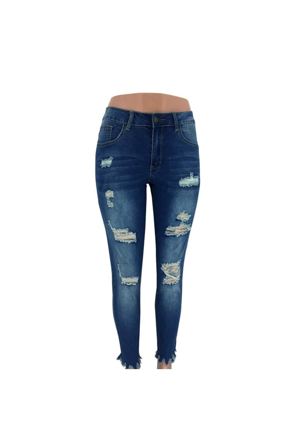 Fall New Fashion Ripped Jeans For Women High Stretch Ankle-Length Denim Pencil Pants S-2XL Drop shipping