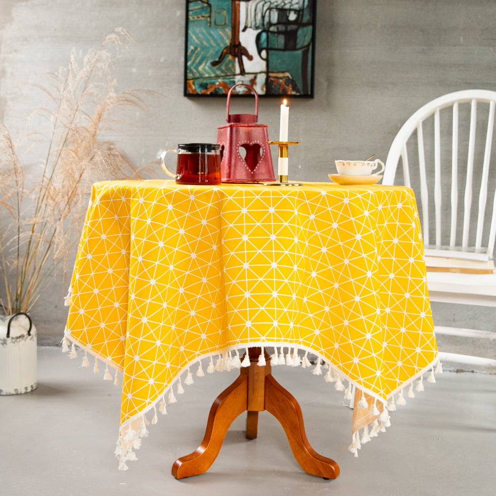 HLSOHJP Fresh INS Yellow Plaid Round Table Dining Table Fabric Home ...