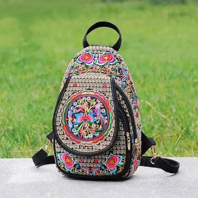 Embroidered women\'s backpack or shoulder bag Amazon.com | Jursccu Floral Embroidery Backpack Purses for  main image 3