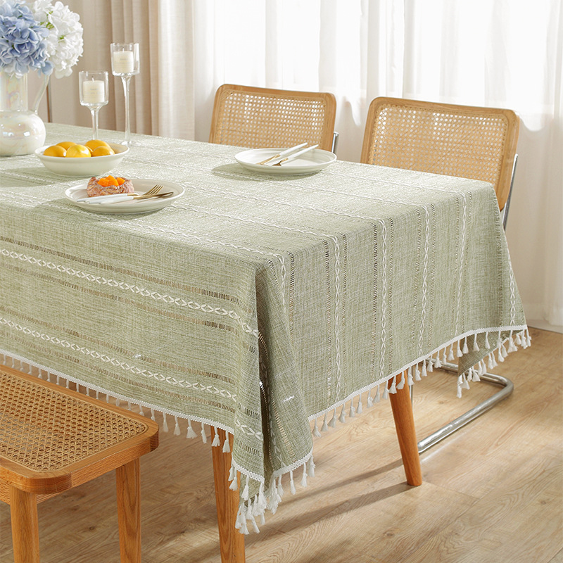 HLSOHJP Hollow Holiday Solid Color Tablecloth, Long Striped Jacquard