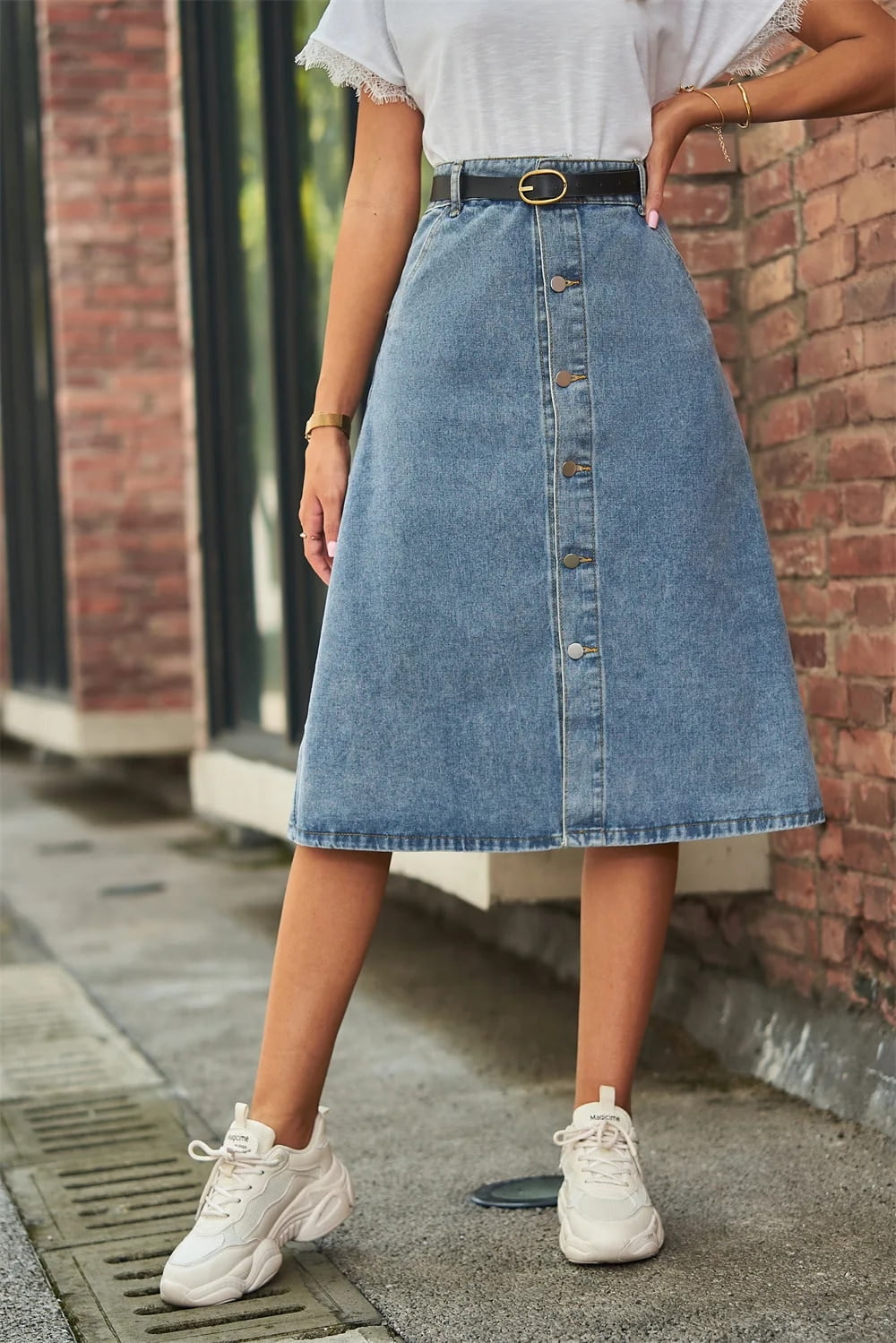 Wassery Women's Casual Denim Skirt High Waisted Solid Button Wassery Women's Casual Denim Skirt High Waisted Solid Button