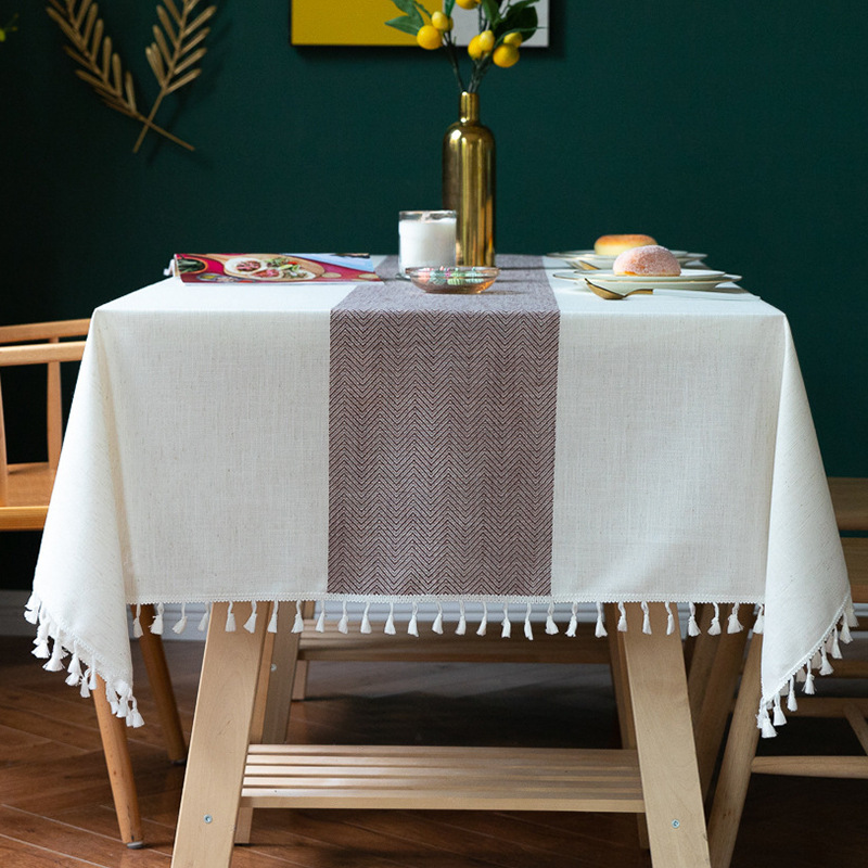 HLSOHJP Instagram Tablecloth Lace Cotton Linen Fabric Stripe Simple