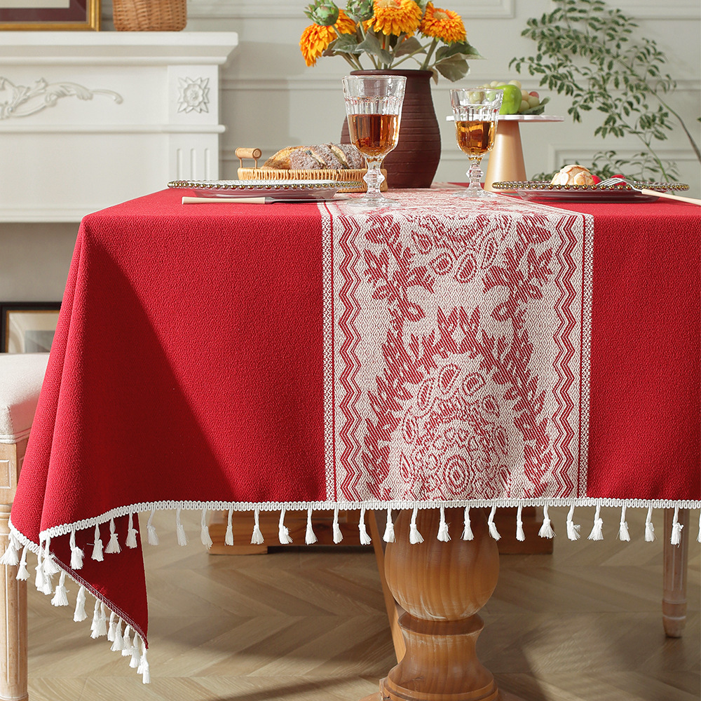 HLSOHJP Joyful Wedding Tablecloth With Red BuiltIn Table Flag, Wedding
