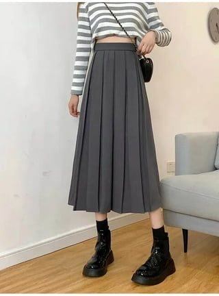 Women Skirt Korean Plaid Skirt Chic Women Winter Pearl Button Knee Length  Skirt Ladies Elegant High Waist A-Line Fashion Thick Midi Skirts L Gray :  : Fashion