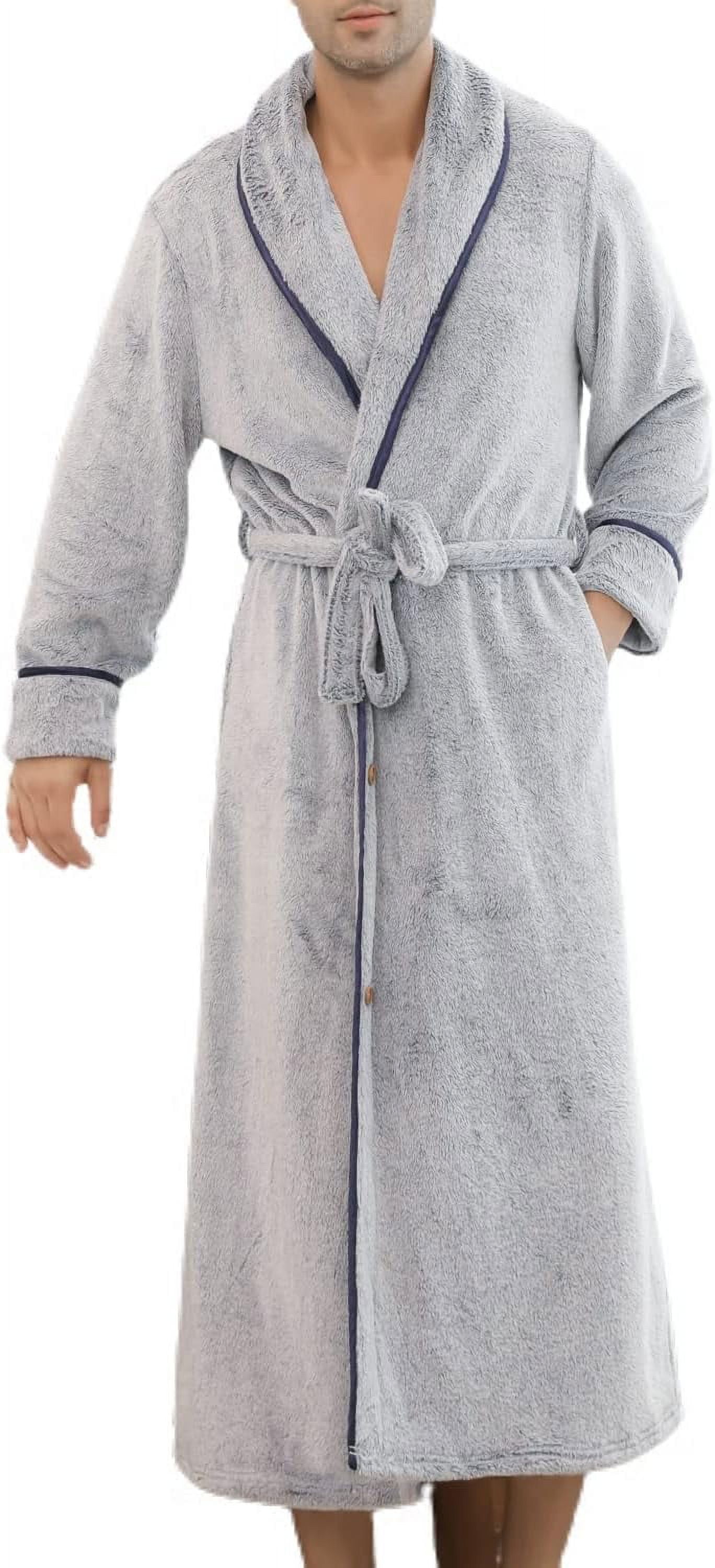 HLSOHJP Men's Plush Bathrobe Soft Button Up Long Housecoat Winter Warm