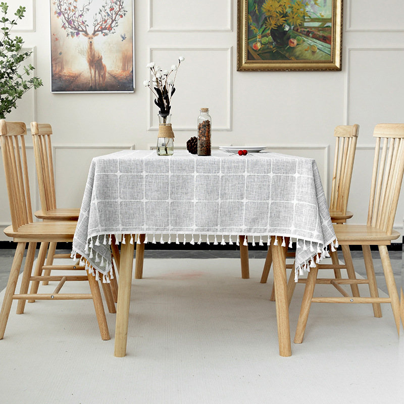 HLSOHJP Minimalist And Fashionable Instagram Tablecloth Embroidered Cotton And Linen Plaid