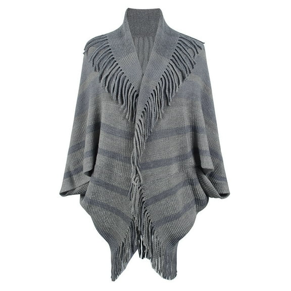 HLSOHJP New In Autumn Knitted Cape Cardigan For Women Fashion Striped Tassel Ponchos Batwing Sleeve Loose Shawl Over Coats 111