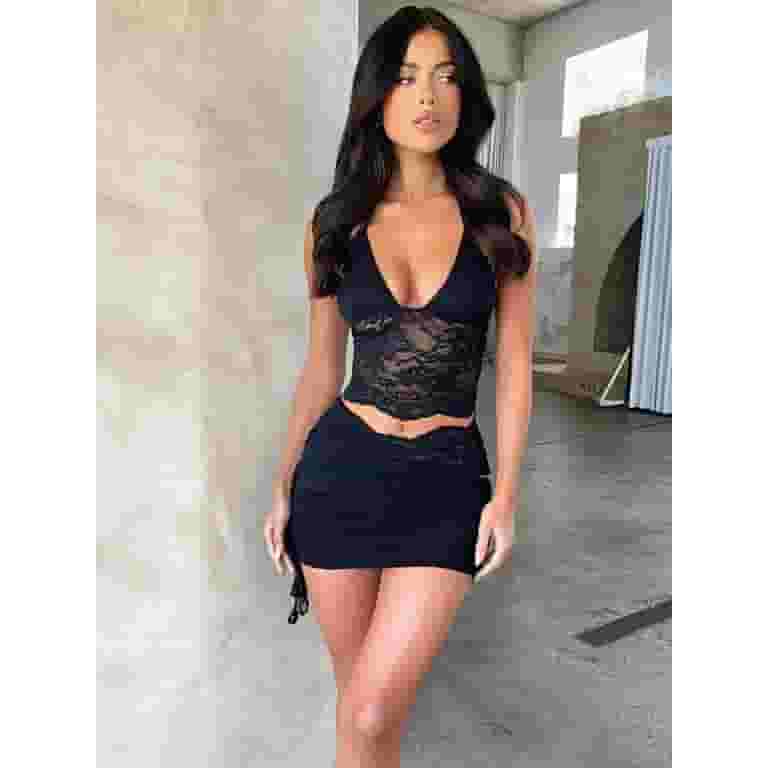 Sexy Solid Hook Flower Hollowed Out V Neck Long Sleeve Two Pieces Sexy Solid Hook Flower Hollowed Out V Neck Long Sleeve Two Pieces