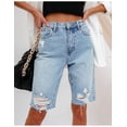 thumbnail image 1 of HLSOHJP New Women's Summer Ripped Denim Shorts Fashion High Elastic Slim Knee Length Jeans Shorts S-2XL Drop Shipping, 1 of 6