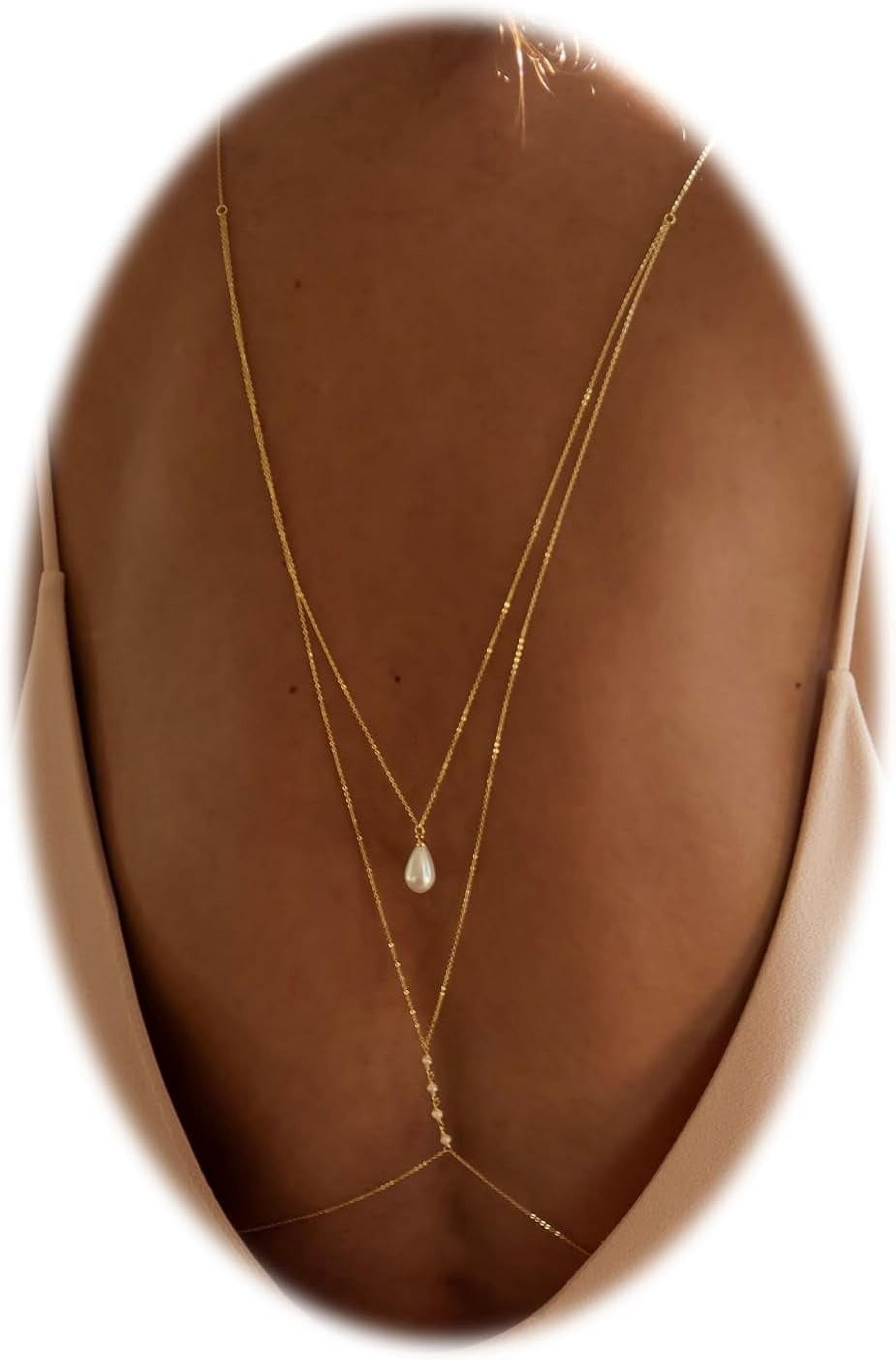 HLSOHJP Pearl Backdrop Necklace for Backless Dress Back Necklace Bridal  Long Gold Drop Back Chain Body Jewelry - Walmart.com