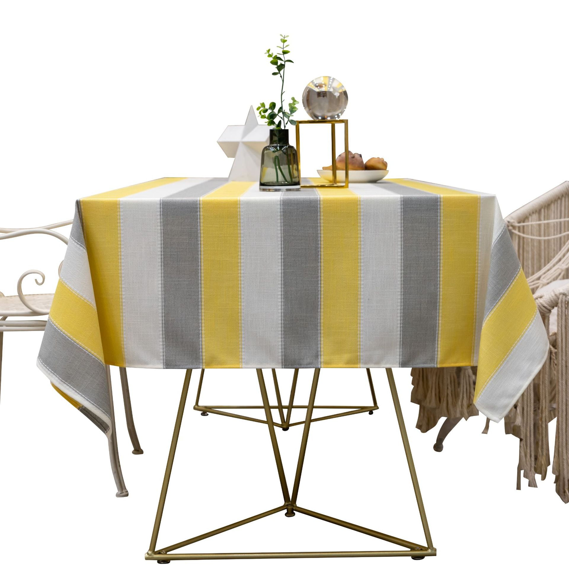 HLSOHJP Rectangular Tablecloth, Yellow Striped Coffee Table Mat, Fabric