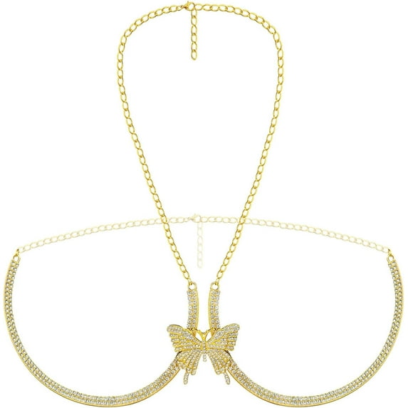 HLSOHJP Rhinestone Chest Bracket Bra Chain Body Jewelry Crsytal Breast Body Chain Heart Bikini Bra Chain for Women