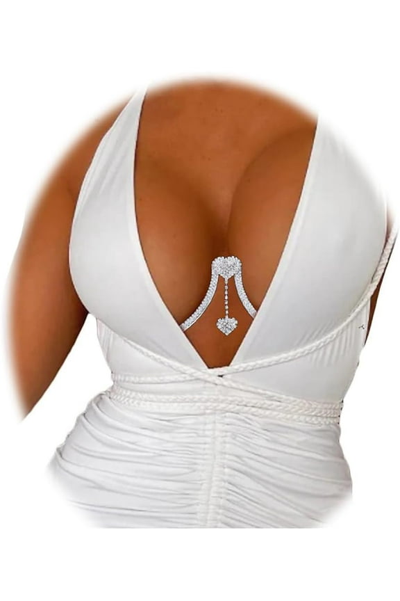 Rhinestone Chest Bracket Bra Chain Body Jewelry Crsytal Breast Body Chain Heart Bikini Bra Chain for Women