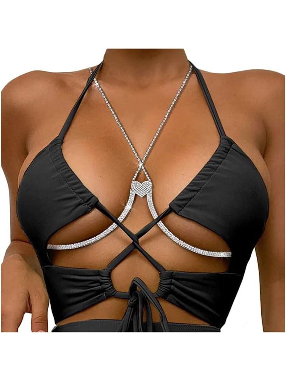 Rhinestone Chest Bracket Bra Chain Body Jewelry Crsytal Breast Body Chain Heart Bikini Bra Chain for Women