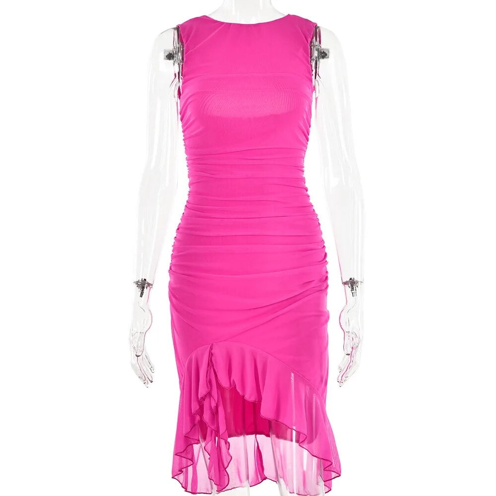 HLSOHJP Sleeve Ruffle Backless Sexy Dress Women Robes Elegant Evening ...