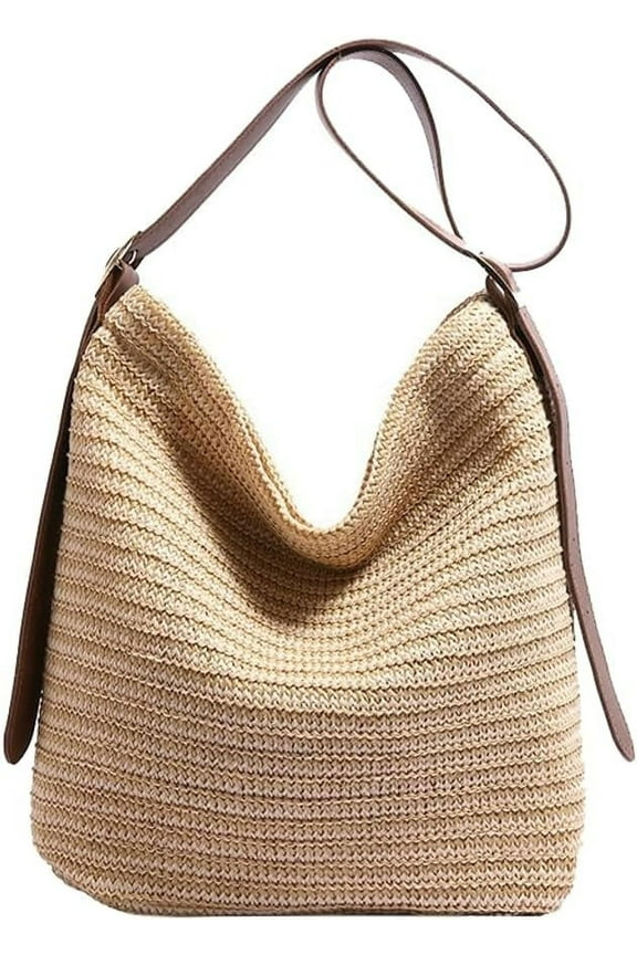 Slouchy Straw Beach Bag Women Cute Hobo Shoulder Bags Woven Satchel Crossbody Purse Summer Beach Bag Tote Handbag Travel