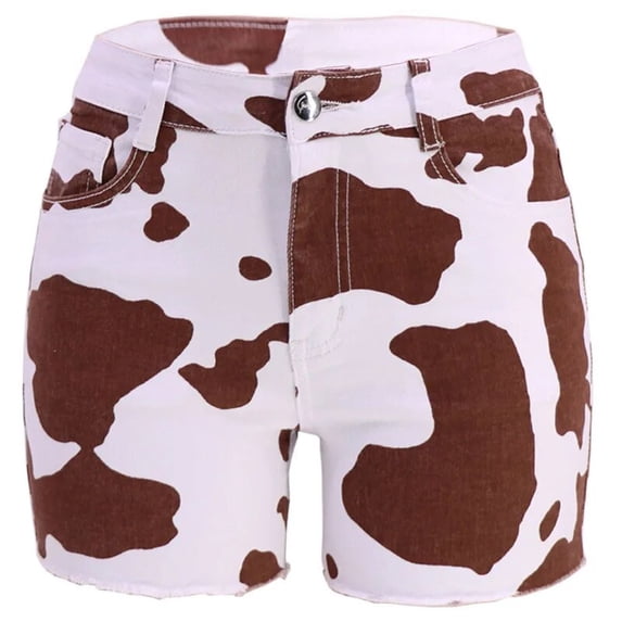 HLSOHJP Spring/Summer New High Waist Brown Pattern Denim Shorts Fashion Casual Elastic Sports Jeans Shorts S-2XL Drop Shipping