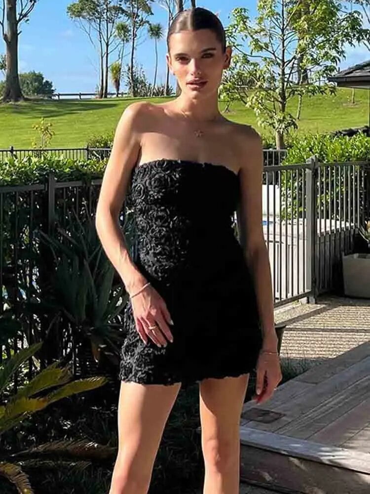 HLSOHJP Strapless Backless Flower Sexy Dress Women Robes Elegant ... image.