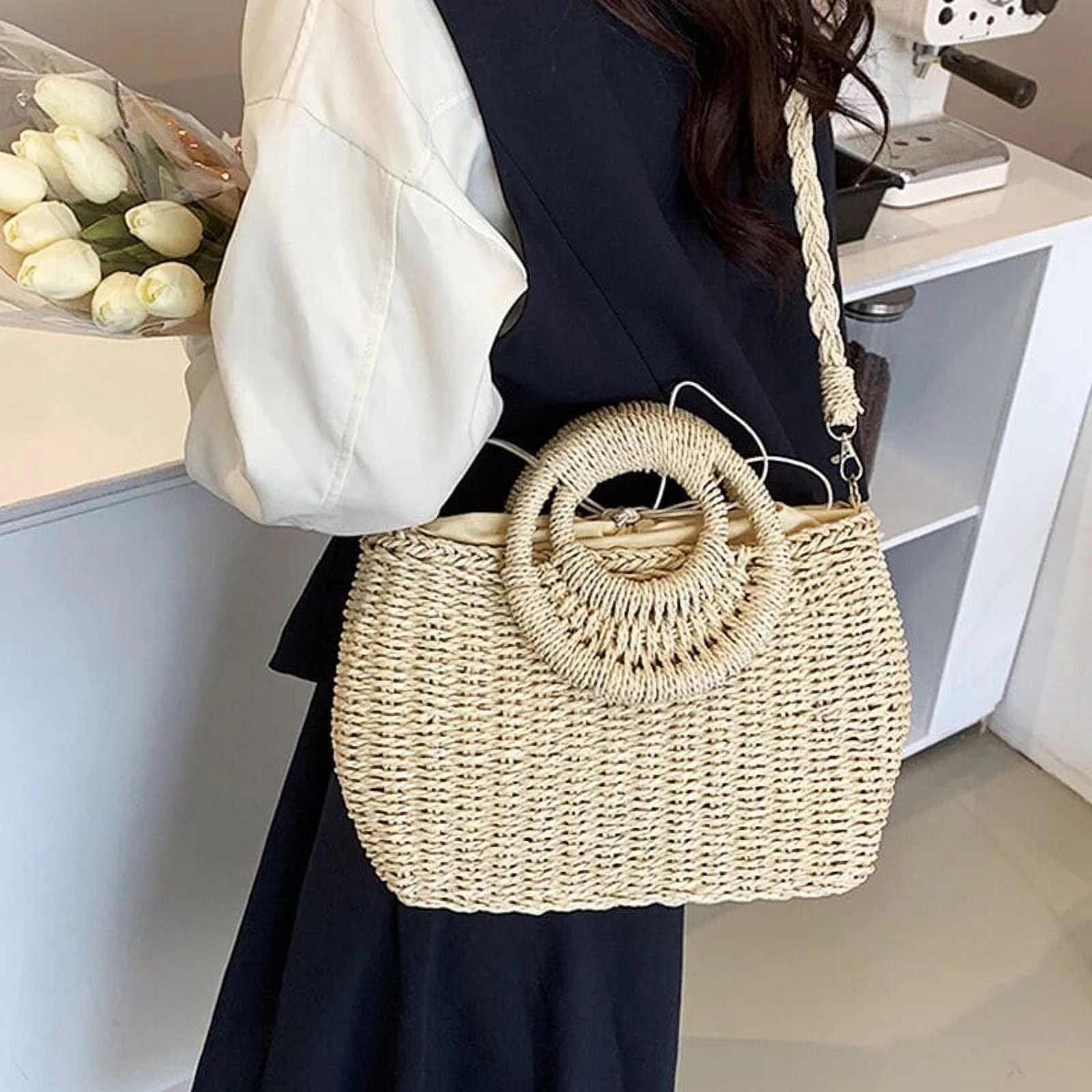 Straw Woven Shoulder Bag For Women - Beach Crossbody Clutch Purse, Beige - View #8
