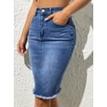 thumbnail image 1 of HLSOHJP Summer New High Elastic Raw Edge Slim Denim Skirt for Women Fashion Skinny Jeans Hip Cover Skirt Casual Ladies Clothing, 1 of 6