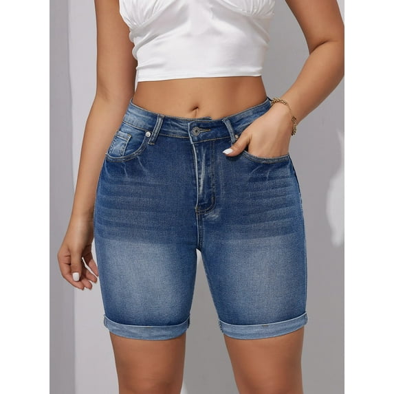 HLSOHJP Summer New High Waist Ripped Denim Shorts For Women Fashion Stretch Skinny Knee Length Jeans Shorts Casual Female Clothing