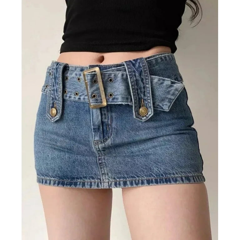 HLSOHJP Summer New Woman Denim Short Skirt Fashion Sexy Belt HLSOHJP Summer New Woman Denim Short Skirt Fashion Sexy Belt