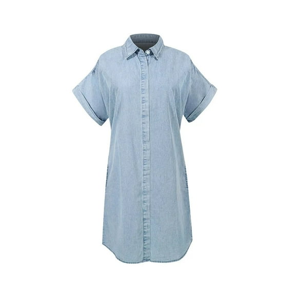 HLSOHJP Summer New Women's Short Sleeve Thin Denim Dress Fashion Loose Jeans Dress Casual Female Clothing S-XL Drop Shipping