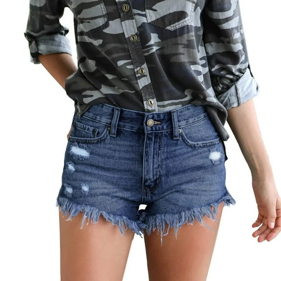 HLSOHJP Summer Women's High Waist Ripped Denim Shorts Fashion Sexy Slit Tassel Stretch Jeans Shorts S-2XL Drop Shipping