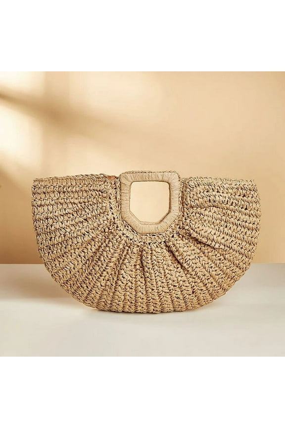 Summer Woven Straw Bag Moon Large Capacity Purse and Handbag For Women Beach Basket Bags Fashion Travel Shoulder Shopper Totes