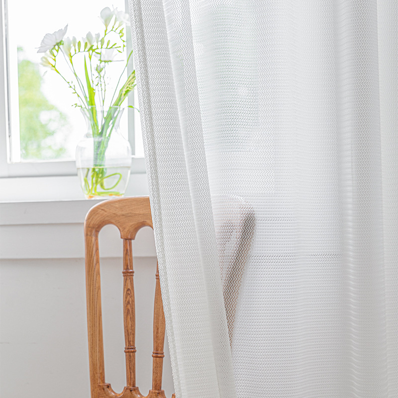 HLSOHJP White Gauze Curtains, Horizontal Striped Gauze Curtains, Chiffon Transparent And Non