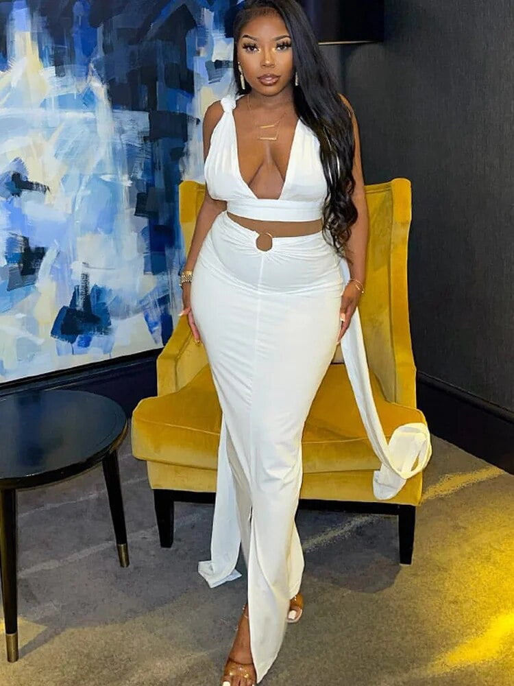Long Sleeve Sexy Cut Out Skirts 2 Piece Sets