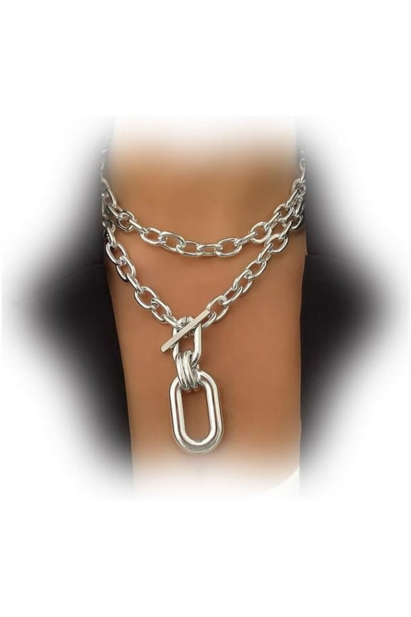 Women Choker Necklace Gold Silver Chunky Thick Metal Necklace Chain Layered Punk Necklace