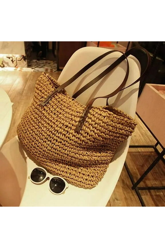 Women Handbag Summer Beach Bag Rattan Woven Handmade Knitted Straw Large Capacity Totes Leather Women Shoulder Bag Bohemia New