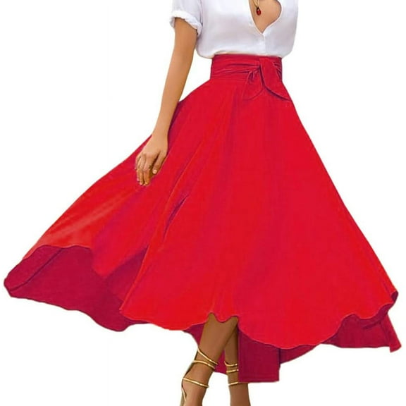 HLSOHJP Women's Boho Maxi Skirt High Waist Front Lace Up A Line Elegant Swing Dress Pleated Flared Skater Skirts